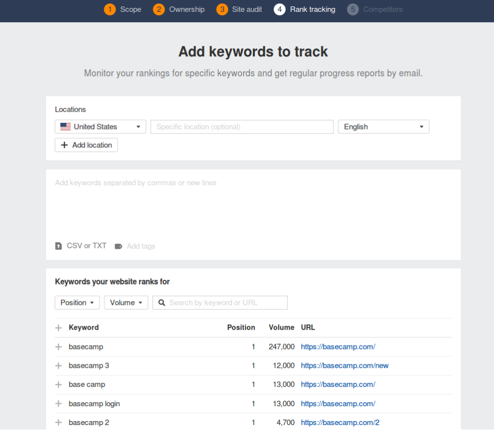 add keywords to track
