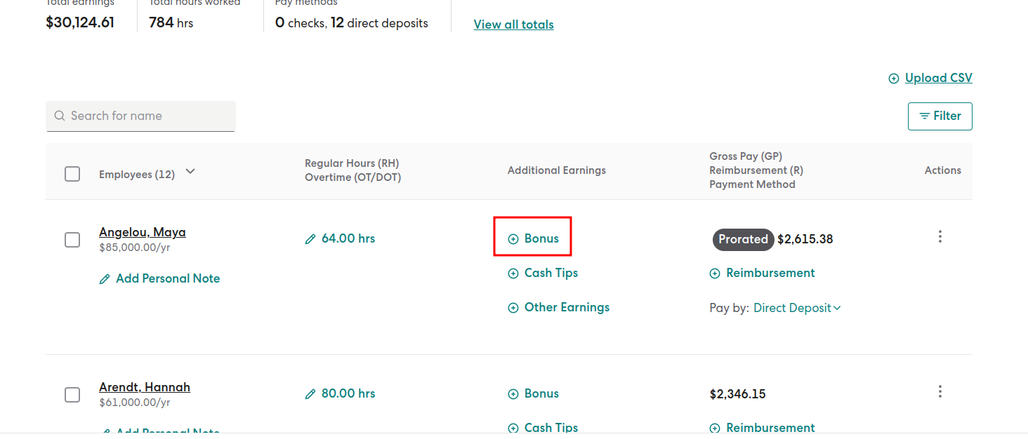 Add Bonus in Gusto payroll