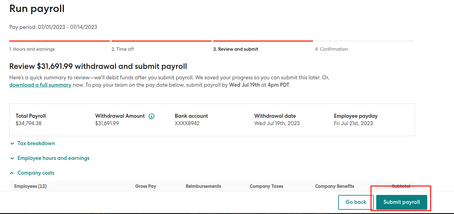 Run Payroll Submit