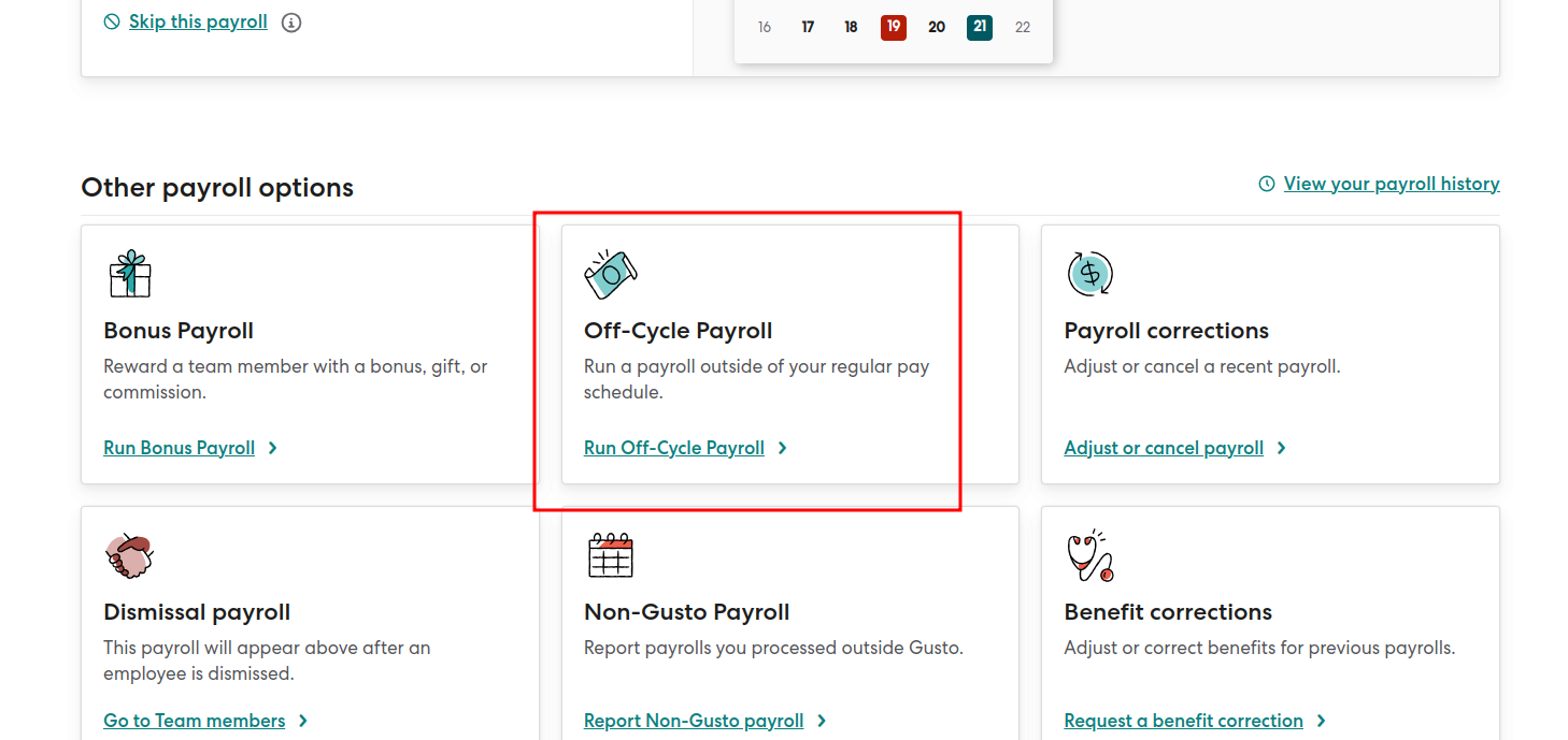 Click off cycle Payroll